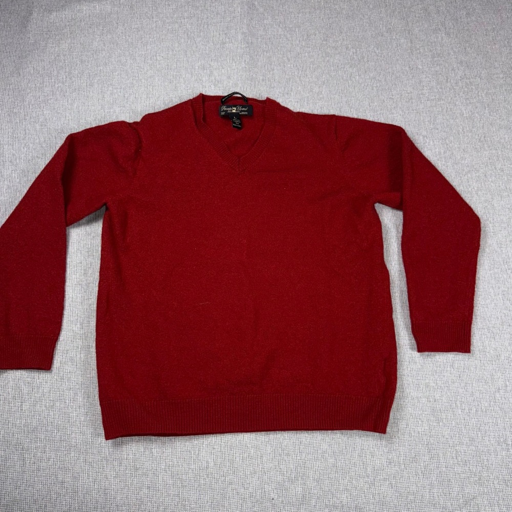 Pronto Uomo Red Extra Fine Merino Wool V-Neck Sweater Large L